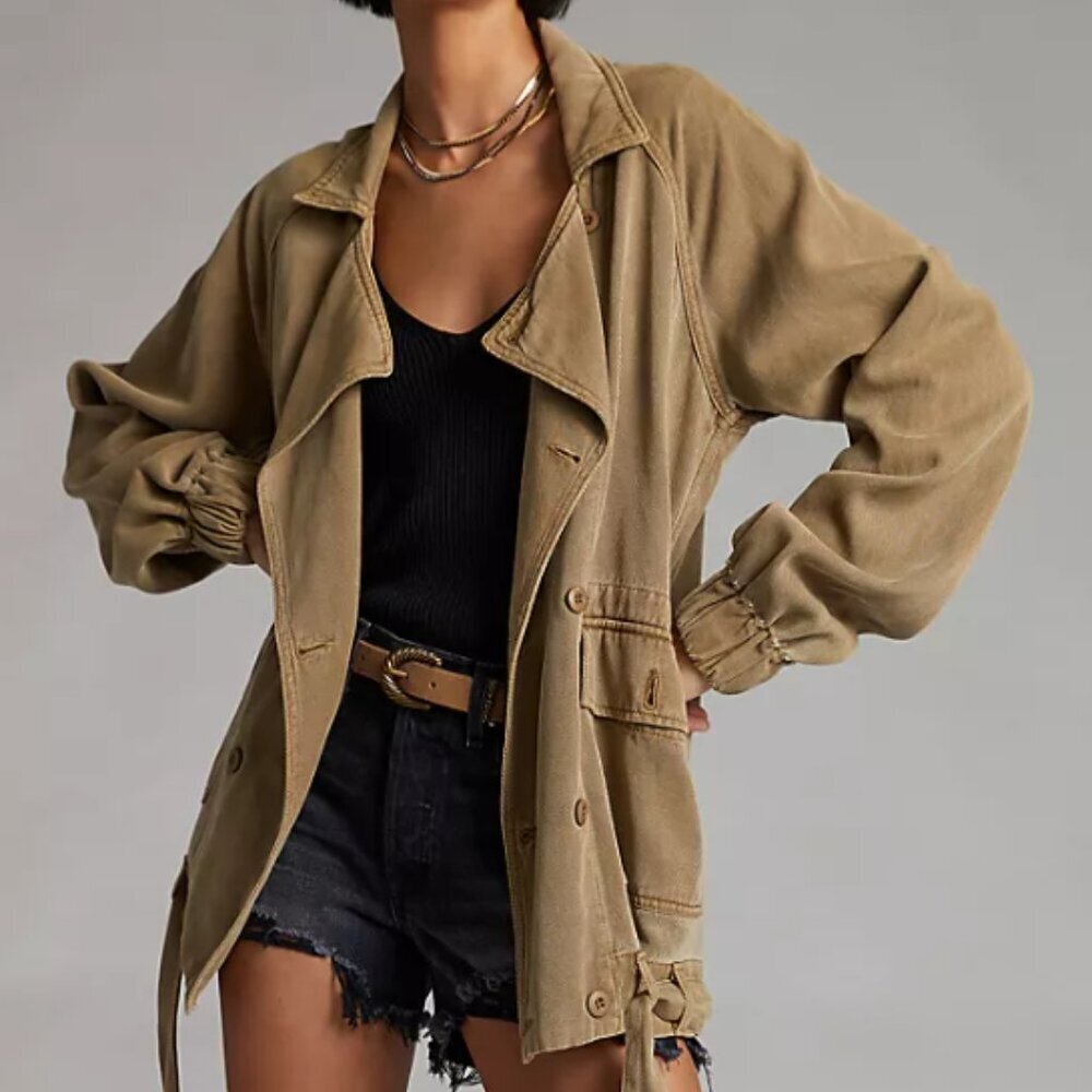 Anthropologie Draped Utility Safari Jacket Sage Green Belted Womens S